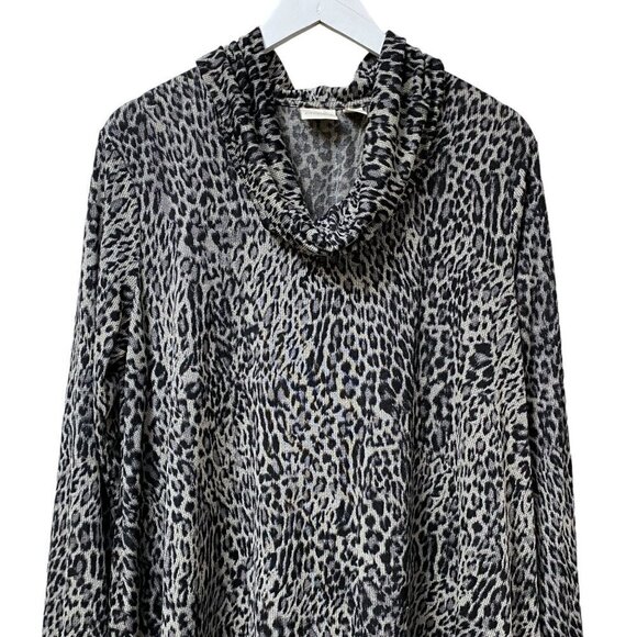 CHICOS Leopard Top Medium (Chico's 1) Cowl Neck Jersey Gray Black Long Sleeve - Picture 2 of 10